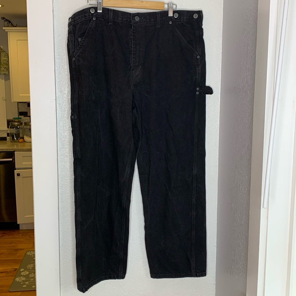 Big Bill black denim jeans add suspenders pockets 100% cotton W40 L30